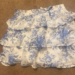 Blue Floral Ruffled Skirt